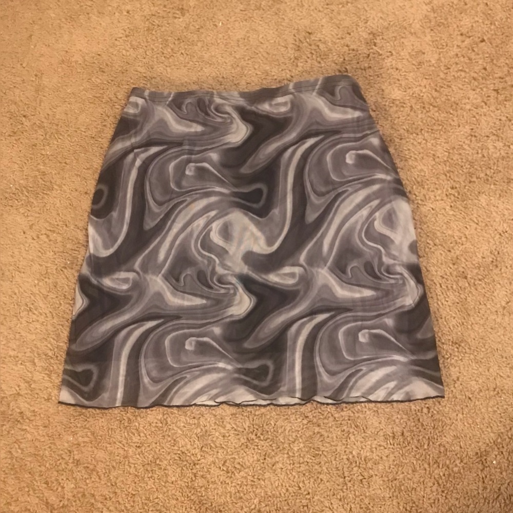 Mesh Marble Print Mini Skirt with Scalloped Edge and Elastic Waist. Worn once!